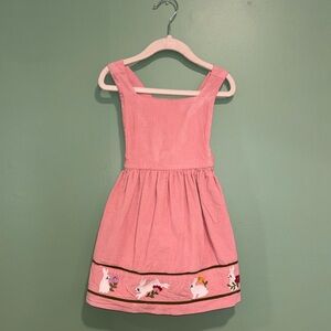 SOLD || Mini Boden Cord Appliqué Pinafore Easter Bunny Dress